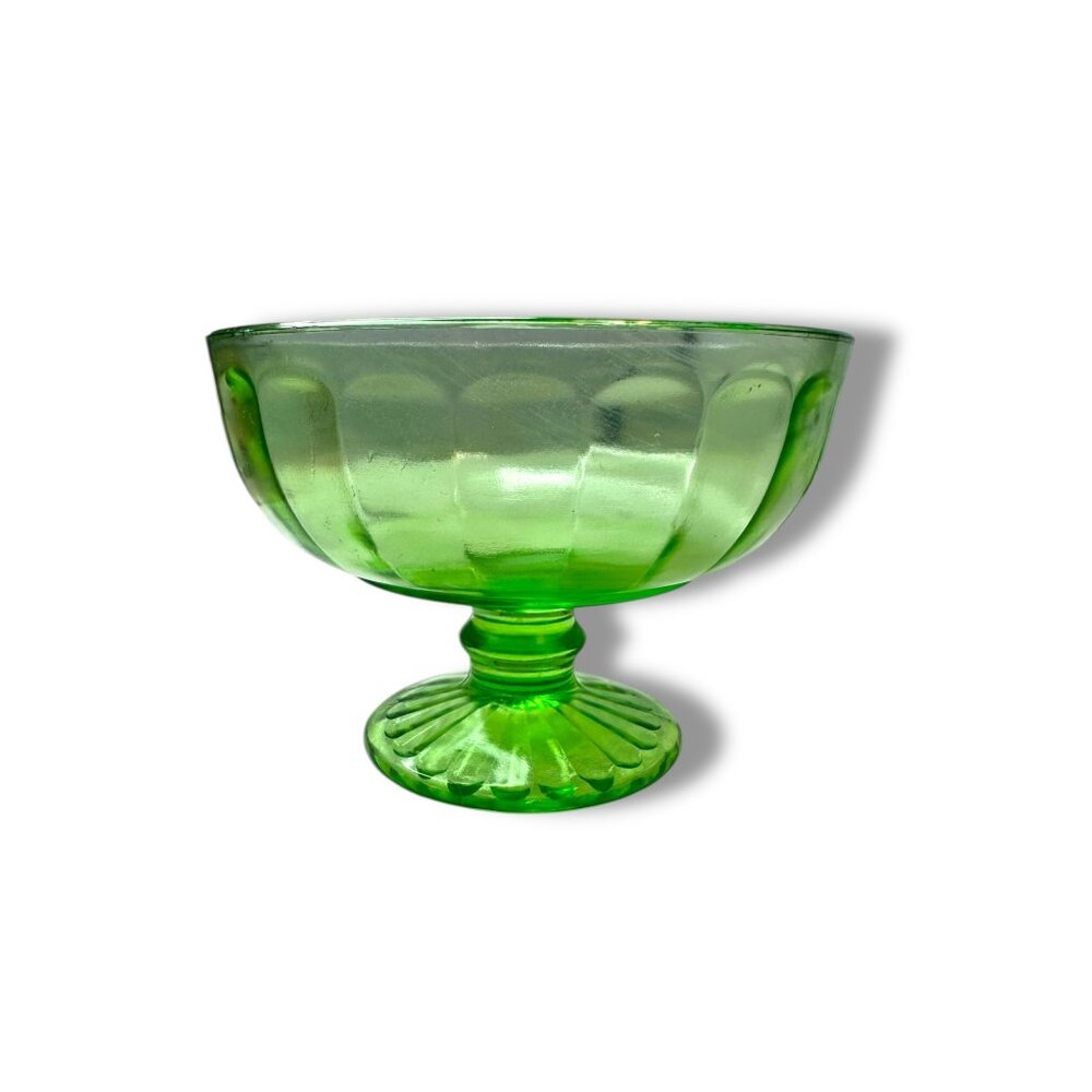 Depression Era Uranium Glass Compote Candy Dish Glows Under Blacklight - Picture 13 of 16